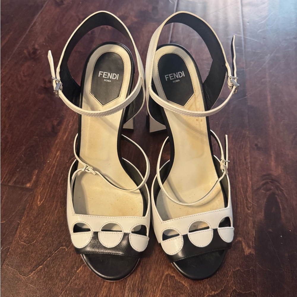 Fendi Black and White Heeled Sandals